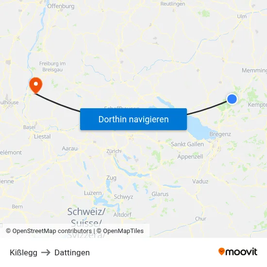 Kißlegg to Dattingen map