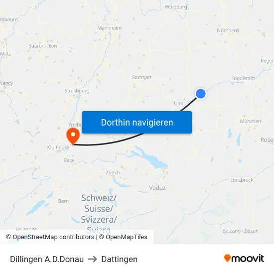 Dillingen A.D.Donau to Dattingen map