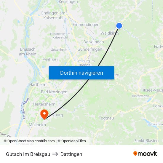 Gutach Im Breisgau to Dattingen map