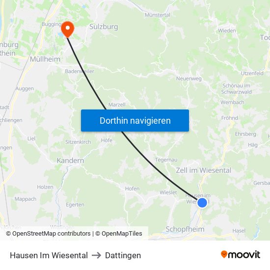 Hausen Im Wiesental to Dattingen map