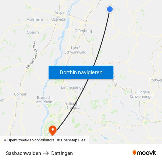 Sasbachwalden to Dattingen map