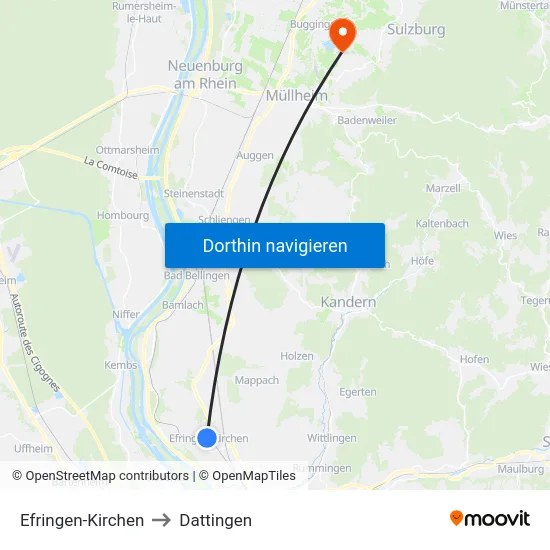 Efringen-Kirchen to Dattingen map