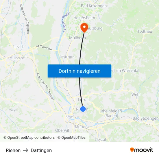 Riehen to Dattingen map