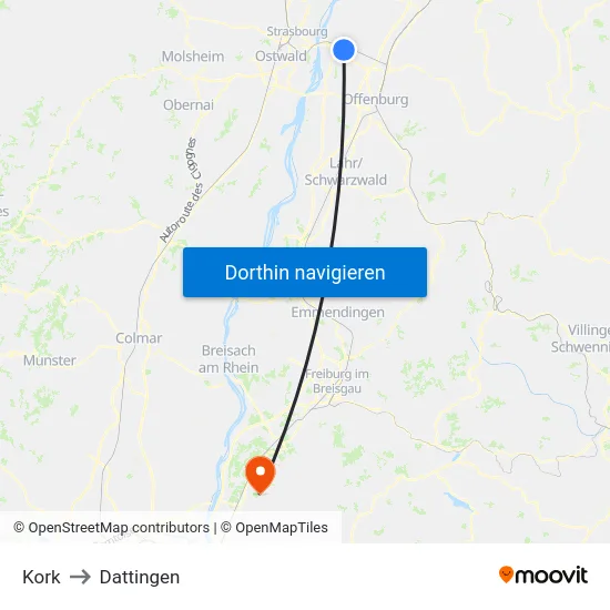 Kork to Dattingen map