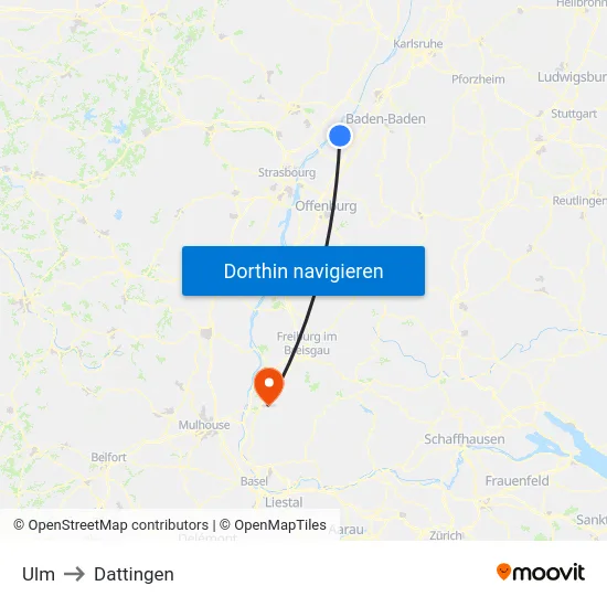 Ulm to Dattingen map