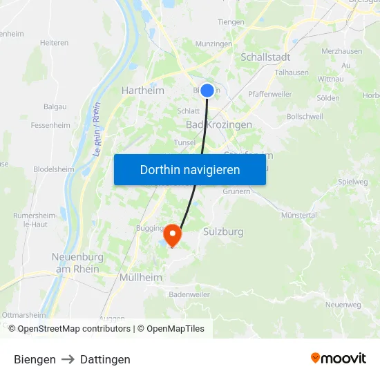 Biengen to Dattingen map