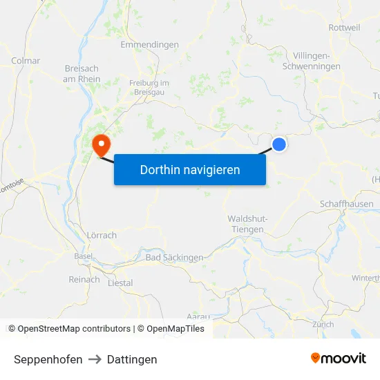 Seppenhofen to Dattingen map
