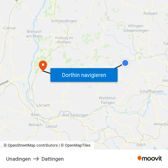 Unadingen to Dattingen map