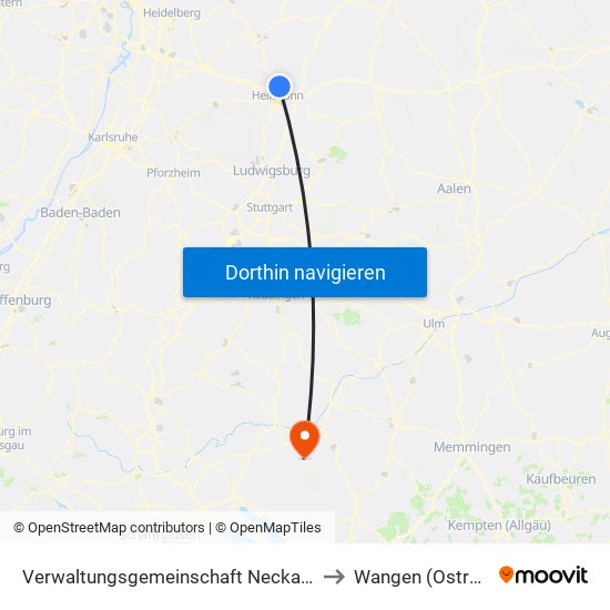 Verwaltungsgemeinschaft Neckarsulm to Wangen (Ostrach) map