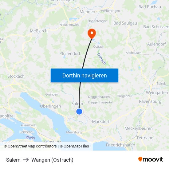 Salem to Wangen (Ostrach) map