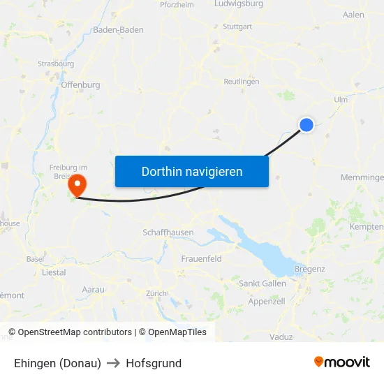 Ehingen (Donau) to Hofsgrund map