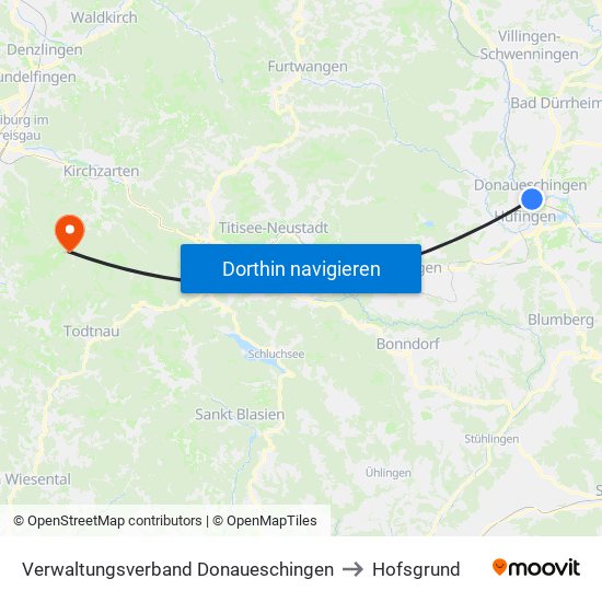 Verwaltungsverband Donaueschingen to Hofsgrund map