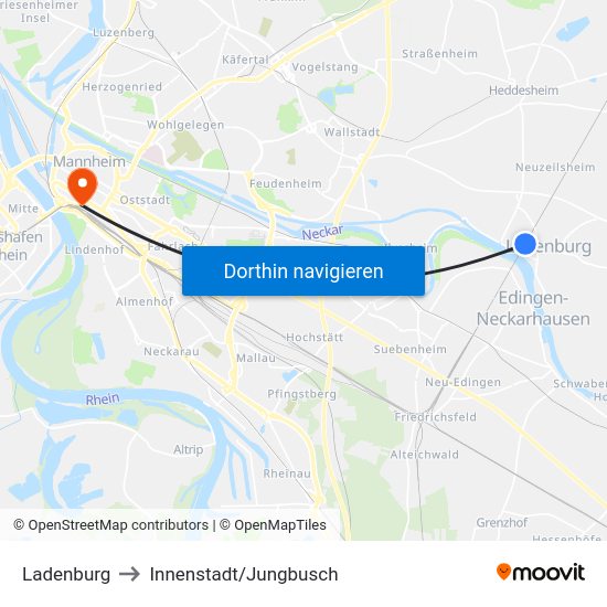 Ladenburg to Innenstadt/Jungbusch map