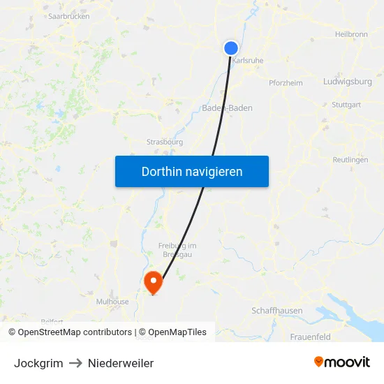 Jockgrim to Niederweiler map