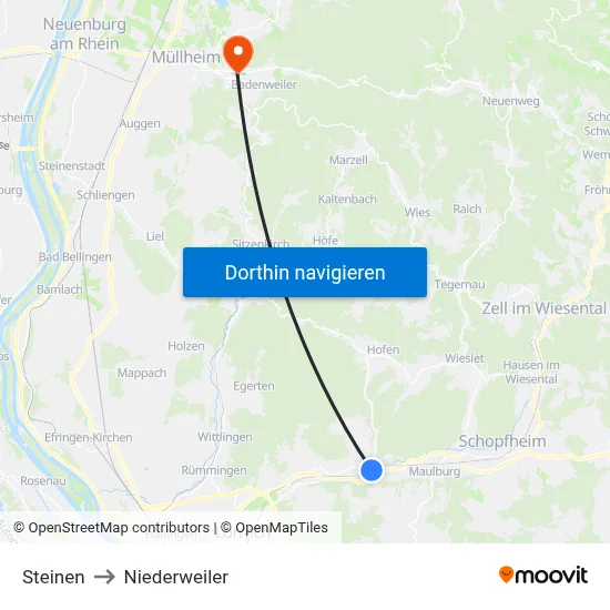 Steinen to Niederweiler map