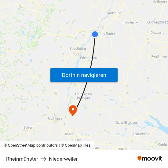 Rheinmünster to Niederweiler map
