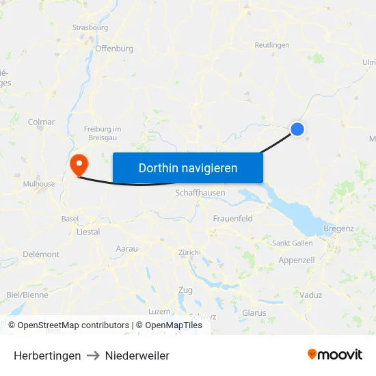 Herbertingen to Niederweiler map