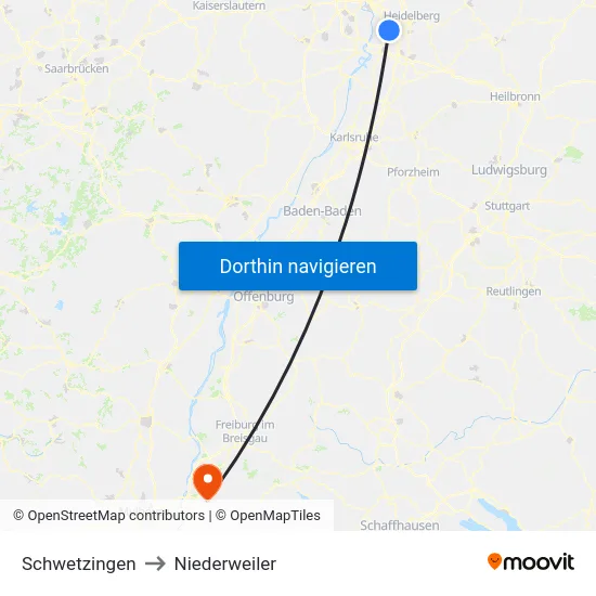 Schwetzingen to Niederweiler map