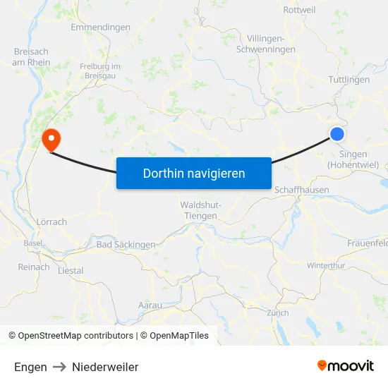 Engen to Niederweiler map