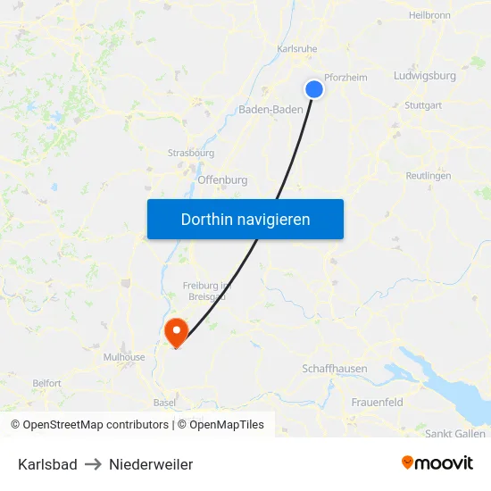Karlsbad to Niederweiler map