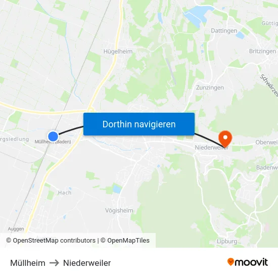 Müllheim to Niederweiler map