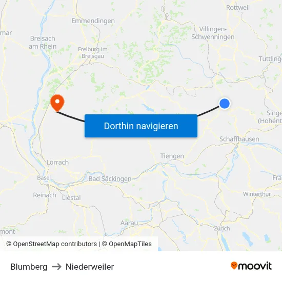 Blumberg to Niederweiler map