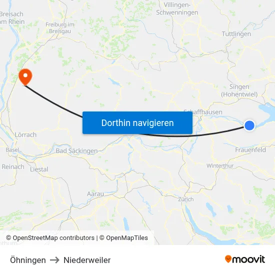 Öhningen to Niederweiler map