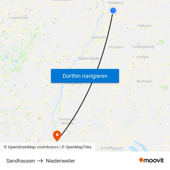 Sandhausen to Niederweiler map