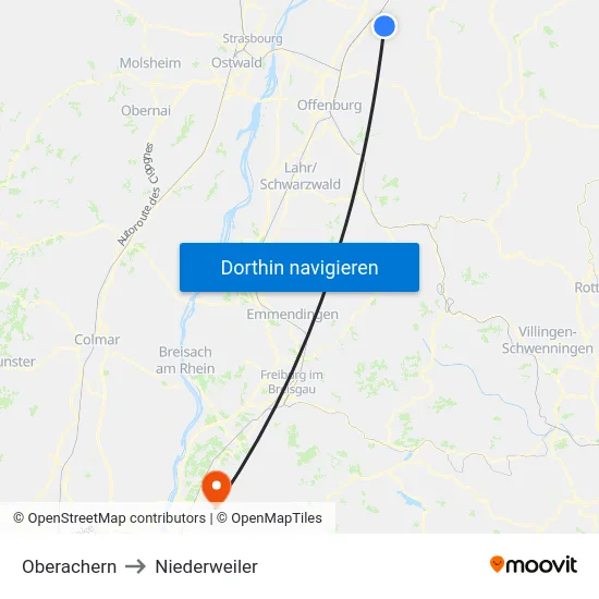 Oberachern to Niederweiler map