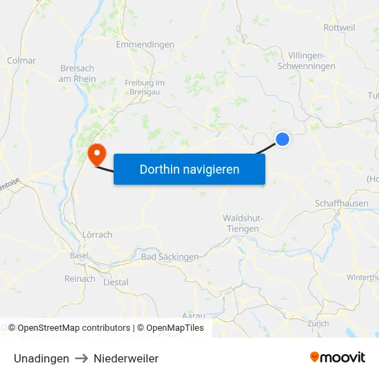 Unadingen to Niederweiler map