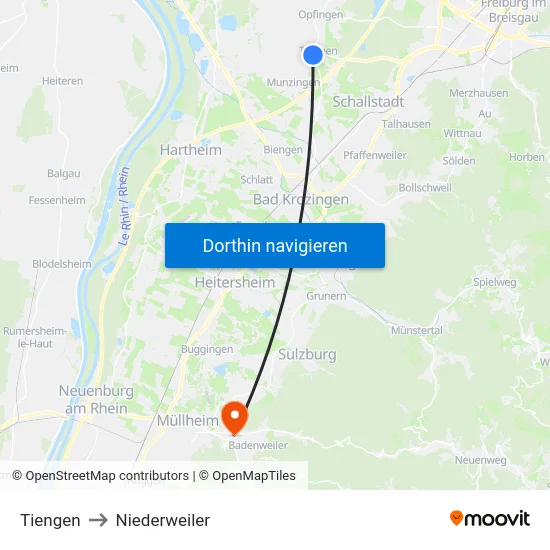 Tiengen to Niederweiler map