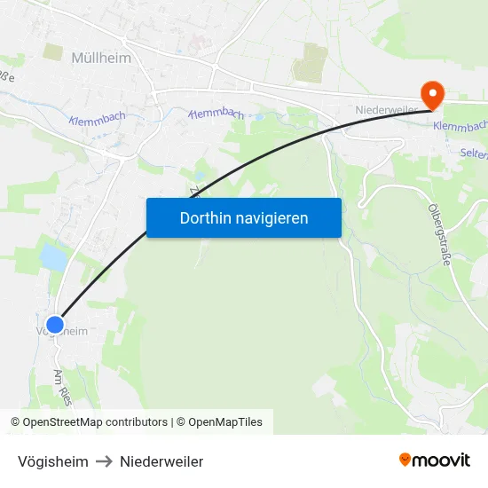 Vögisheim to Niederweiler map