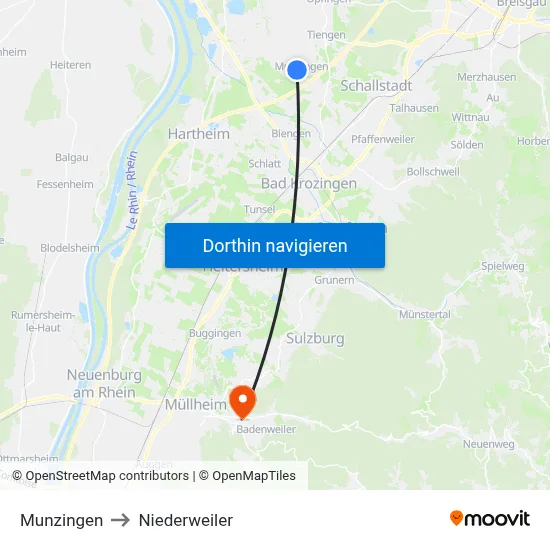 Munzingen to Niederweiler map
