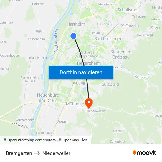 Bremgarten to Niederweiler map
