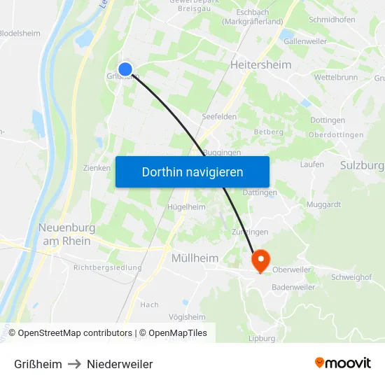 Grißheim to Niederweiler map