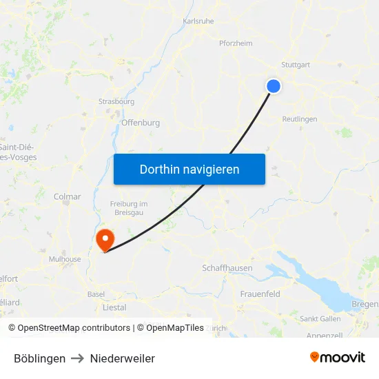 Böblingen to Niederweiler map