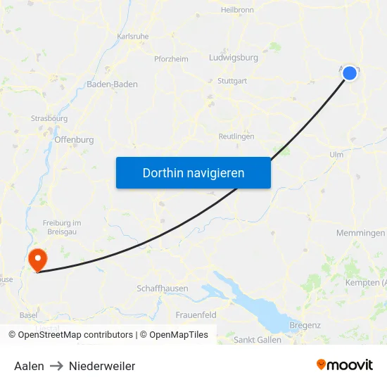 Aalen to Niederweiler map