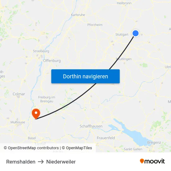 Remshalden to Niederweiler map