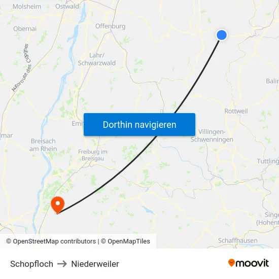 Schopfloch to Niederweiler map