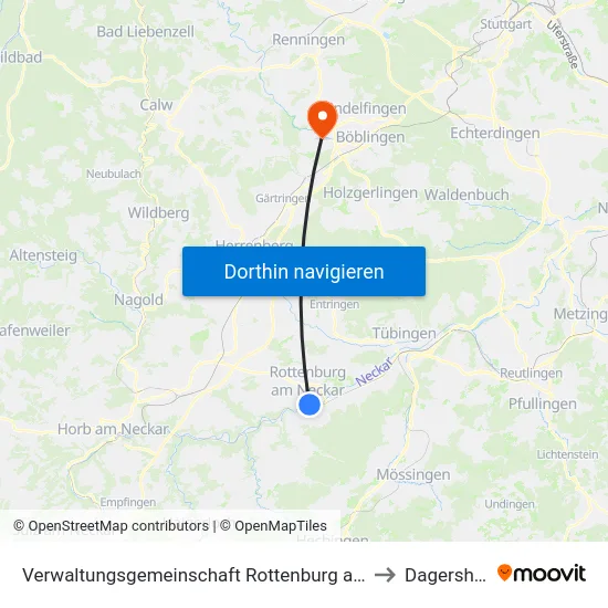 Verwaltungsgemeinschaft Rottenburg am Neckar to Dagersheim map
