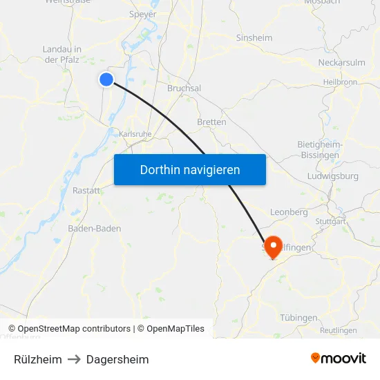 Rülzheim to Dagersheim map