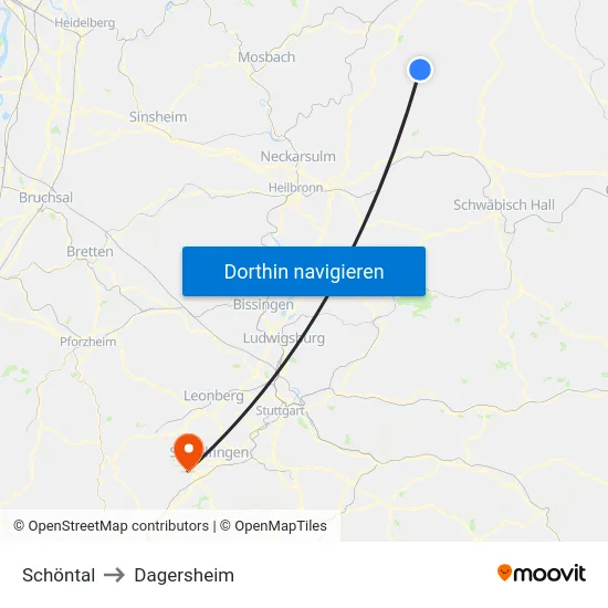 Schöntal to Dagersheim map