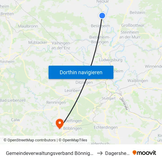 Gemeindeverwaltungsverband Bönnigheim to Dagersheim map
