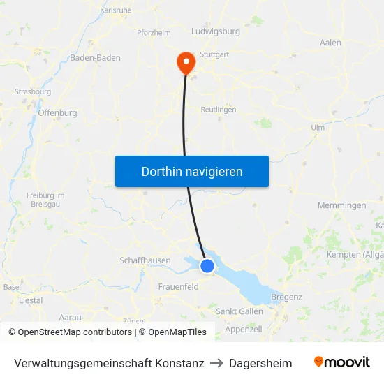 Verwaltungsgemeinschaft Konstanz to Dagersheim map