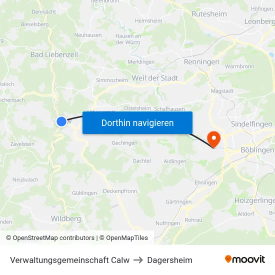 Verwaltungsgemeinschaft Calw to Dagersheim map