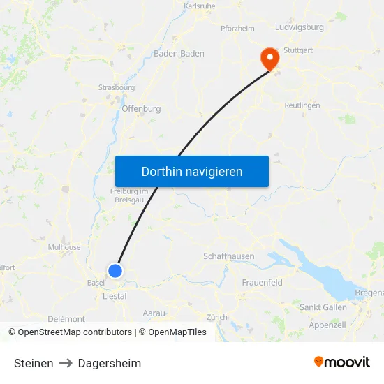 Steinen to Dagersheim map