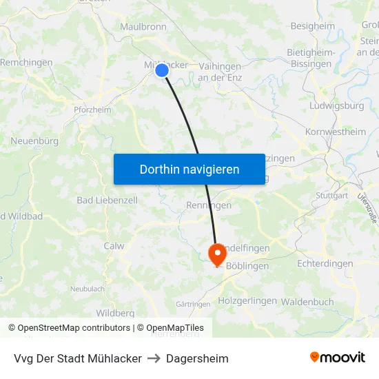 Vvg Der Stadt Mühlacker to Dagersheim map
