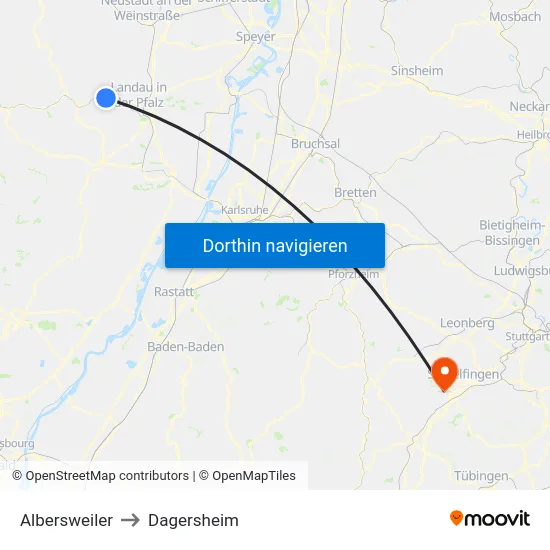 Albersweiler to Dagersheim map