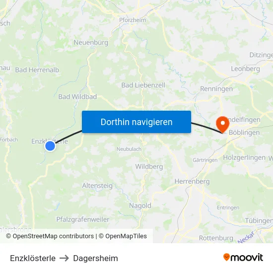 Enzklösterle to Dagersheim map