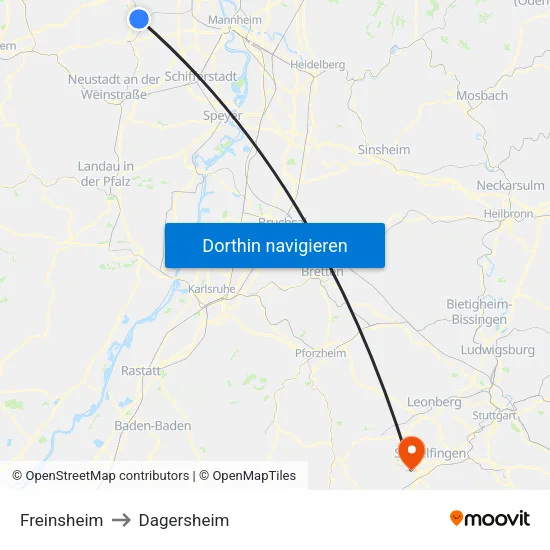 Freinsheim to Dagersheim map